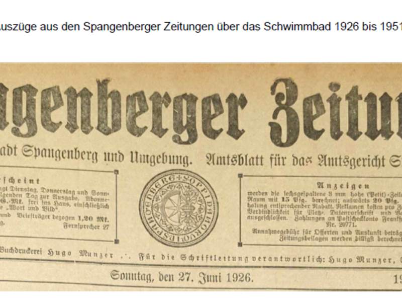 100 Jahre Schwimmbad in Spangenberg - historische Zeitungsausschnitte