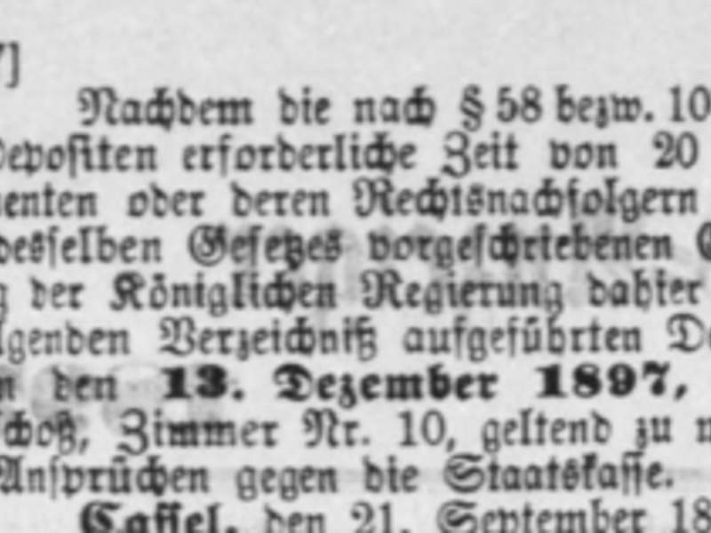 Gerichtliche Mitteilung Hinterlegungsmitteilung Gericht für Johannes und Anna Martha Marth, Doroth. u. Magd. Linge in Pfieffe
